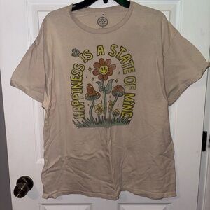 Beige Graphic T-Shirt with Floral Design